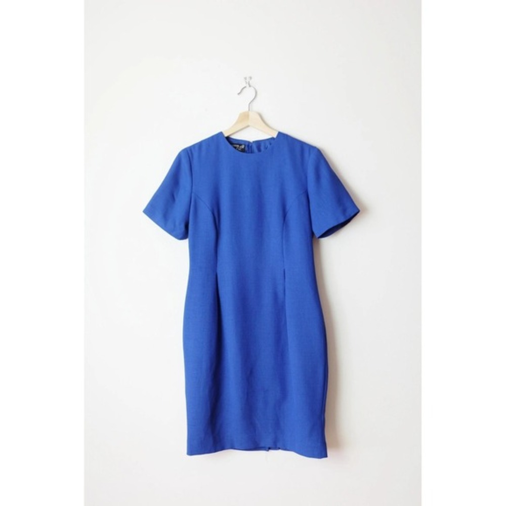 Vicki Wayne Shift Dress Women Size M‎ Blue Short Sleeve Textured Knee Length